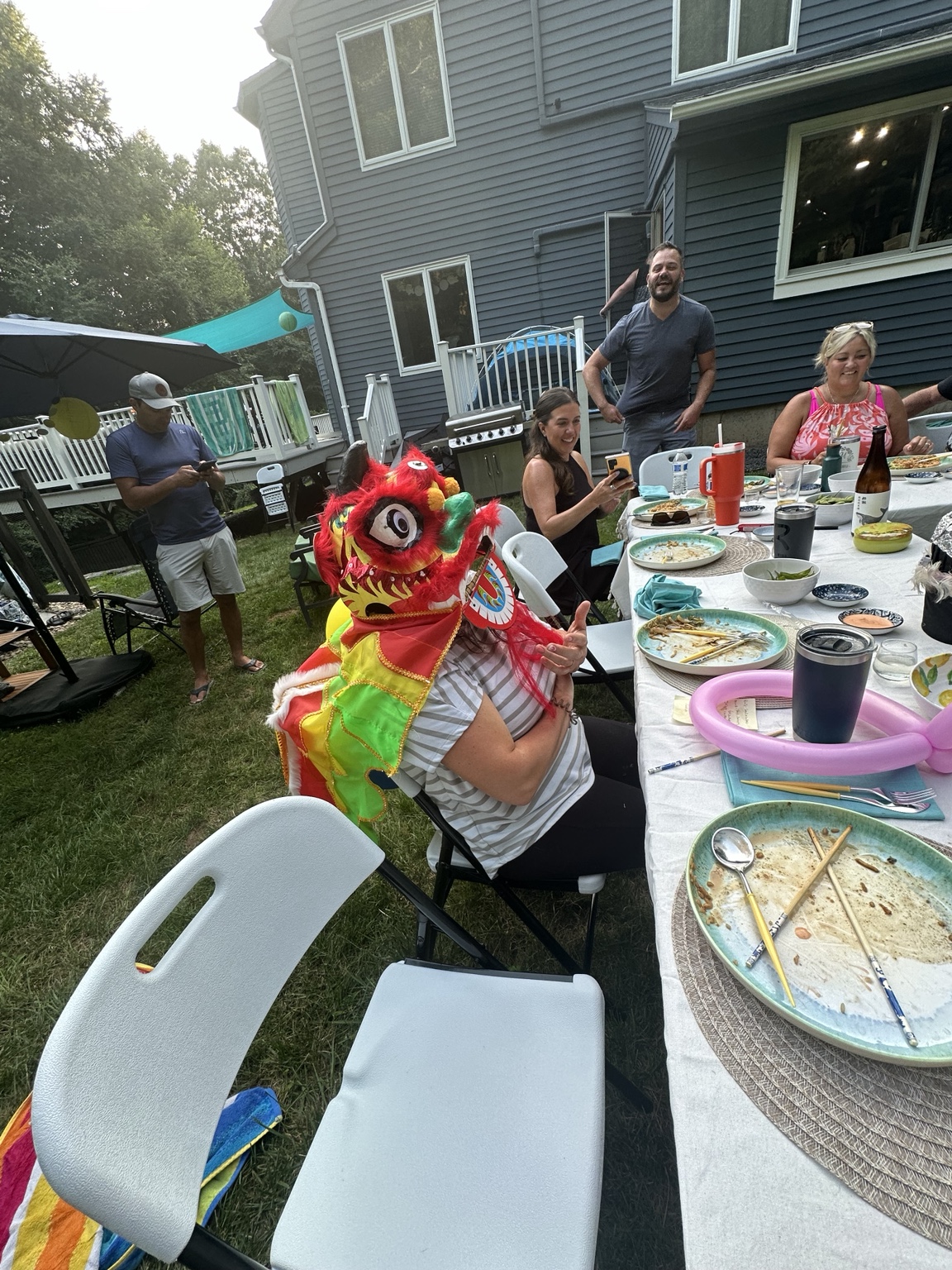 Hibachi Party Entertainment With a Colorful Lion Dance