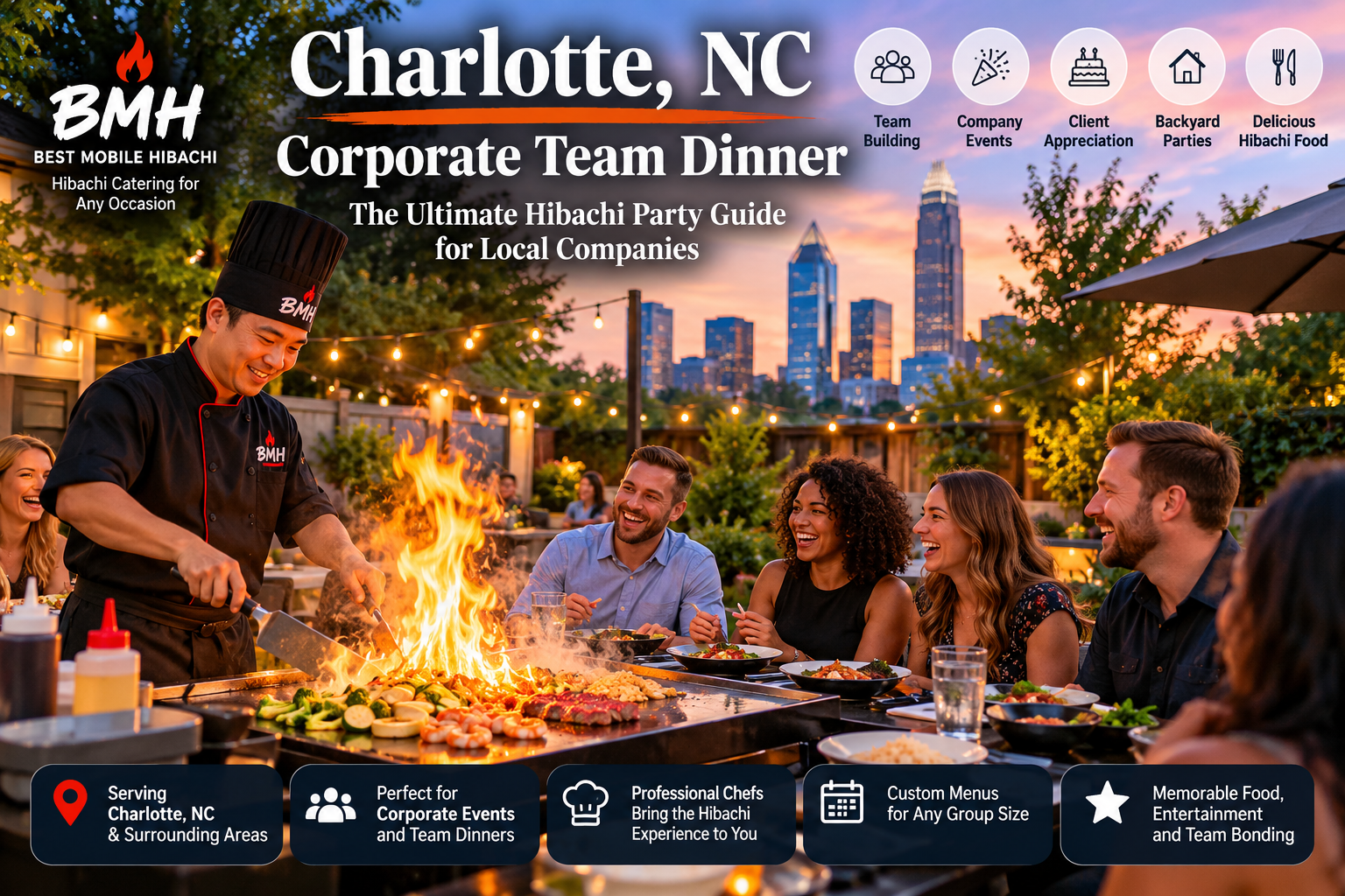 Charlotte, NC Corporate Team Dinner: Hibachi Menu, Setup & Cost Guide